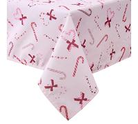 Laura Ashley Decorative Tablecloth, Wrinkle and Stain Resistant, Spillproof Water Repellent, Easy Care Washable Polyester Fabric for Dining, Kitchen, Holiday and Party, 60" x 84", Pink Candy Cane