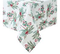 Laura Ashley Decorative Tablecloth, Wrinkle and Stain Resistant, Spillproof Water Repellent, Easy Care Washable Polyester Fabric for Dining, Kitchen, Holiday and Party, 70" Round, Candy Cane