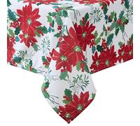 Laura Ashley Decorative Tablecloth, Wrinkle and Stain Resistant, Spillproof Water Repellent, Easy Care Washable Polyester Fabric for Dining, Kitchen, Holiday and Party, 70" Round, Christmas Floral