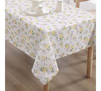 Laura Ashley Decorative Tablecloth, Wrinkle and Stain Resistant, Spillproof Water Repellent, Easy Care Washable Polyester Fabric for Dining, Kitchen, Holiday and Party, 60" x 84", Lemon Floral