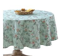 Laura Ashley Decorative Tablecloth, Wrinkle and Stain Resistant, Spillproof Water Repellent, Easy Care Washable Polyester Fabric for Dining, Kitchen, Holiday, and Party, 70" Round, Eglantine