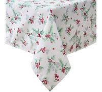 Laura Ashley Decorative Tablecloth, Wrinkle and Stain Resistant, Spillproof Water Repellent, Easy Care Washable Polyester Fabric for Dining, Kitchen, Holiday and Party, 70" Round, Holly Berry