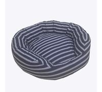 Laura Ashley Dogs Stripe Round Dog Bed by Danish Design, Medium | High-sided navy striped dog bed with recycled filling; approx. 72 x 72 x 24 cm.