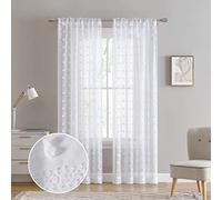 Laura Ashley Drizzle Sheer Curtains with Rod Pocket, Each Panel Measures 38" W x 84" L, White, 2 Panels
