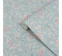 Laura Ashley Duck Egg & Pink Mosedale Posy Smooth Wallpaper