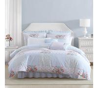 Laura Ashley - Duvet Set Super Soft & Cozy Bedding Includes Matching Shams & Bonus Throw Pillow Covers Coquette Room Decor (Hope Patchwork Blue F
