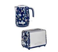 Laura Ashley Elveden Navy 2 Slice Toaster and Kettle Set - Energy Efficient 1.7L Electric Kettle - Fast Boil Kettle & Toaster 2 Slice with Wide Slots, Defrost, 7 Browning Settings & Warming Rack