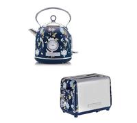 Laura Ashley Elveden Navy 2 Slice Toaster and Kettle Set - Energy Efficient 1.7L Electric Kettle - Fast Boil Kettle & Toaster 2 Slice with Wide Slots, Defrost, 7 Browning Settings & Warming Rack