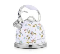 Laura Ashley Elveden White Stainless Steel 2.5L Stove Top Kettle. Fast Boil Whistling Kettle for Gas Hob, Induction Hob. Silicon Coated Cool Handle Gas Stove Camping Kettle. Compatible with Aga Stove