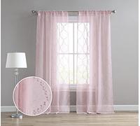 Laura Ashley Ethel Sheer Curtains with Rod Pocket, Each Panel Measures 38" W x 84" L, Pink, 2 Panels