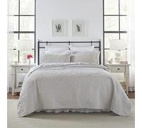 Laura Ashley Felicity Quilt Set, White, Full/Queen | Soft & Comfortable Feel, Lightweight Year-Round Layer, Coordinating Sham, Machine Washable