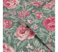 Laura Ashley Fern Green & Pink Wild Roses Smooth Wallpaper