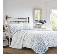 Laura Ashley - Flora Collection - Quilt Set - 100% Cotton, Reversible Bedding with Matching Sham(s), Pre-Washed for Added Softness, Twin, Blue