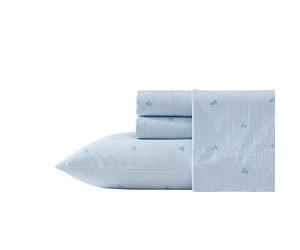 Laura Ashley - Full Sheets, Cotton Percale Bedding Set, Lightweight & Breathable Home Decor (Turtle Gingham Blue, Full)