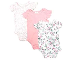 Laura Ashley Girls Newborn Baby 3 Pack Romper Vest Bodysuits Set (Design-1, 0-3 Months)