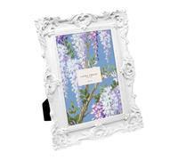 Laura Ashley - Handmade Resin Picture Frame with Easel and Hook for Table and Wall, Decorative Floral Design for Home Decor, Photo Gallery, Art and More (5x7 Inches, White)
