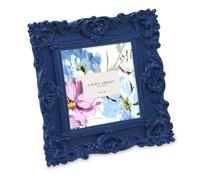 Laura Ashley - Handmade Resin Picture Frame with Easel and Hook for Tabletop and Wall, Decorative Floral Picture Frame for Home Decor, Photo Gallery, Art and More (4x4 Inch, Blue