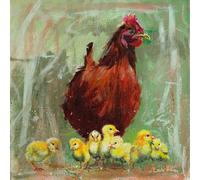 Laura Ashley Hen & Chicks Print in a Wood Frame - Wood - 40X40