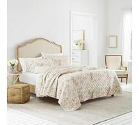 Laura Ashley 100% Cotton, Reversible, Lightweight & Breathable Bedding, Pre-Washed for Added Softness, Breezy Floral Pink/Green, Queen