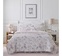 Laura Ashley Home - Breezy Floral Collection - 100% Cotton, Reversible, Lightweight & Breathable Bedding, Pre-Washed for Added Softness, King, Pink/Grey