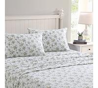 Laura Ashley Home - King Sheets, Cotton Flannel Bedding Set, Brushed for Extra Softness & Comfort (Le Fluer, King)