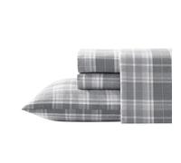 Laura Ashley Home - King Sheets, Cotton Flannel Bedding Set, Brushed for Extra Softness & Comfort (Mulholland Plaid Grey, King)