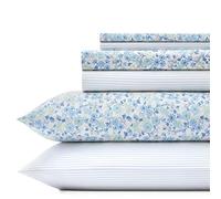 Laura Ashley Home - King Sheets, Cotton Percale Bedding Set, Crisp & Cool Home Decor (Jaynie Pastel Blue, King)