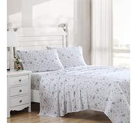 Laura Ashley Home - King Sheets, Soft Sateen Cotton Bedding Set - Sleek, Smooth, & Breathable Home Decor (Garden Muse Blue, King)