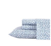 Laura Ashley Home - King Sheets, Soft Sateen Cotton Bedding Set - Sleek, Smooth, & Breathable Home Decor (Lavange Vine Indigo, 4 pieces, King)