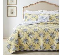 Laura Ashley Home Linley Collection Quilt Set-100% Cotton, Reversible, Lightweight & Breathable Bedding, Pre-Washed for Added Softness, Twin, Pale Yellow