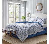 Laura Ashley Home Luxury Ultra Soft Comforter, All Season Premium Bedding Set, Stylish Delicate Design for Home Décor, Cotton, China Blue, Queen