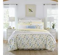 Laura Ashley Home - Queen Duvet Cover Set, Cotton Sateen Reversible Bedding with Matching Shams, All Season Home Decor (Meadow Floral Blue, Queen)
