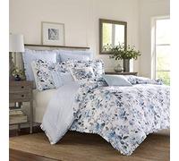 Laura Ashley Home - Queen Duvet Cover Set, Reversible Cotton Bedding with Matching Shams, Lightweight Home Decor for All Seasons (Chloe Blue, Queen)
