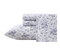 Laura Ashley Home Queen Sheet Set, Soft Sateen Cotton Bedding Set - Sleek, Smooth, & Breathable (Lilian Purple, Queen) (USHSA01235895)