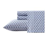Laura Ashley Home Queen Sheet Set, Soft Sateen Cotton Bedding Set - Sleek, Smooth, & Breathable, Rosemarie Blue