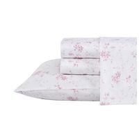 Laura Ashley Home - Queen Sheets, Soft Sateen Cotton Bedding Set - Sleek, Smooth, & Breathable Home Decor, Garden Muse Pink
