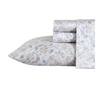 Laura Ashley Home - Queen Sheets, Soft Sateen Cotton Bedding Set - Sleek, Smooth, & Breathable Home Decor (Quartet Grey, 4 pieces, Queen)