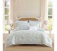 Laura Ashley Home Comforter, Soft Reversible Bedding Set, Includes Matching Bonus Euro Shams & Throw Pillows, Cotton, Nora Blue/Yellow/Green/White, Queen