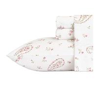 Laura Ashley Home Sateen Collection Bed Sheet Set - 100% Cotton, Silky Smooth & Luminous Sheen, Wrinkle-Resistant Bedding, 4 Pieces, Queen, Bristol Paisley