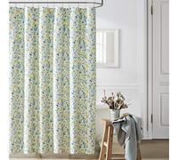 Laura Ashley Home - Shower Curtain, Stylish Cotton Bathroom Decor, Elegant Floral Home Decor (Nora Blue, 72" x 72")