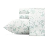 Laura Ashley Soft Sateen Cotton Bedding Set-Sleek, Smooth, & Breathable Home Decor, Garden Palace Blue/White, Queen