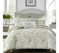 Laura Ashley Home - Twin Duvet Cover Set, Reversible Cotton Bedding, Includes Matching Sham with Bonus Euro Sham & Throw Pillows (Natalie Green, Twin)
