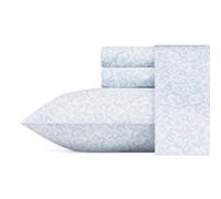 Laura Ashley Home - Twin Sheets, Soft Sateen Cotton Bedding Set - Sleek, Smooth, & Breathable Home Decor (Blossoming Blue, 3 pcs,Twin)