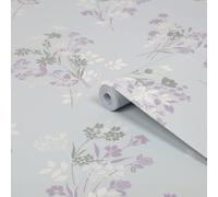 Laura Ashley Igerna Blue, Purple & Green Floral Smooth Wallpaper