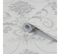 Laura Ashley Josette Silver Effect Damask Smooth Wallpaper Sample