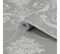 Laura Ashley Josette Steel Damask Smooth Wallpaper Sample