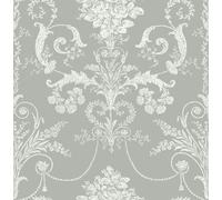 Laura Ashley Josette Steel Damask Smooth Wallpaper Paste The Wall 113383