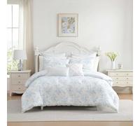 Laura Ashley - King Bonus Comforter Set, Soft Reversible Bedding Set, 7 Piece Bed Set with Matching Pillowcases, Euro Shams, & Decorative Pillows (Annalise Floral/Dilly Dally Stripe Blue)