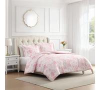 Laura Ashley - King Comforter Set, 100% Soft Cotton Bedding with a Textured Feel, Floral Bedding for Year Round Comfort, 3 Piece Bed Set with Matching Pillowcases (Anja Toile Pink)