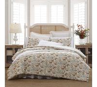 Laura Ashley - King Comforter Set, Reversible Cotton Bedding with Matching Shams, Floral Home Decor with Plaid Reverse (Bramble Floral Beige, King)